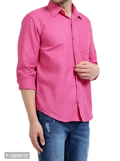 Men Stylish Pink Cotton Solid Long Sleeve Semi Formal Shirt-thumb4