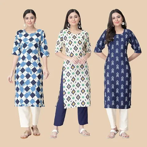 Stylish Crepe Multicoloured Printed Kurta For Women- Combo Of 3