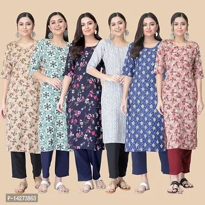 Straight Multicoloured  Crepe Kurta Combo Set Of 6