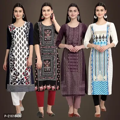 Elegant Crepe Printed Straight 3/4 Sleeves Kurta For Women- Pack Of 4-thumb0