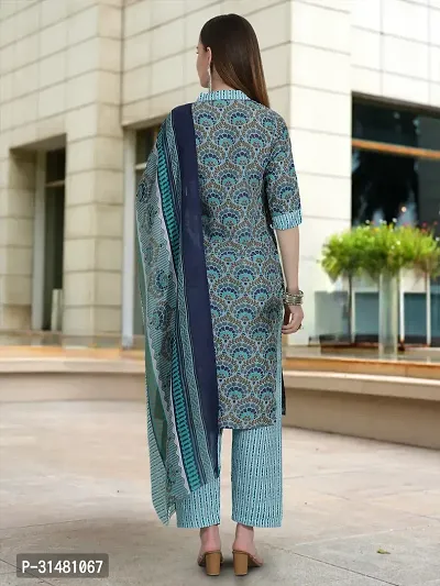 Stylish Teal Cotton Blend Printed Kurta Bottom and Dupatta Set For Women-thumb3