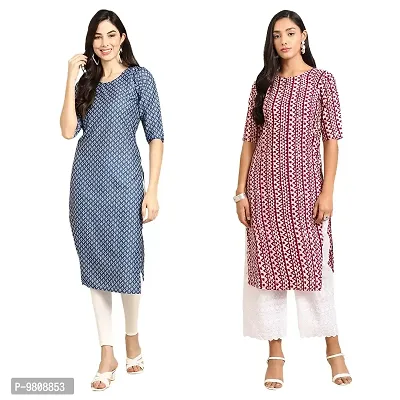 Fashionable Straight Multicoloured Printed Crepe Kurta For Women Combo Pack Of 2-thumb0