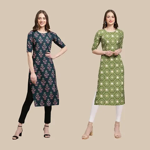 Women's Crepe Digital Straight Kurti {Pack of 2}