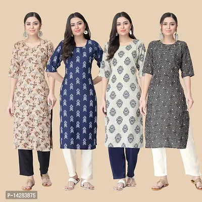 Trendy Crepe Multicoloured Printed Kurta For Women- Combo Of 4