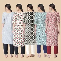 Stylish Straight Multicoloured Printed Crepe Kurta-Combo Of 5-thumb1