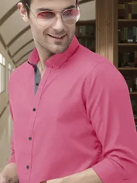 Men Stylish Pink Cotton Solid Long Sleeve Semi Formal Shirt-thumb1