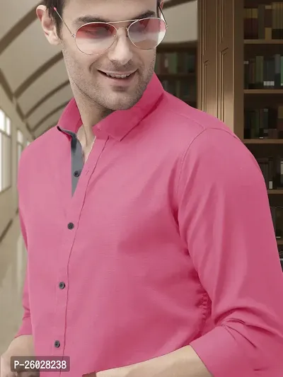 Men Stylish Pink Cotton Solid Long Sleeve Semi Formal Shirt-thumb2