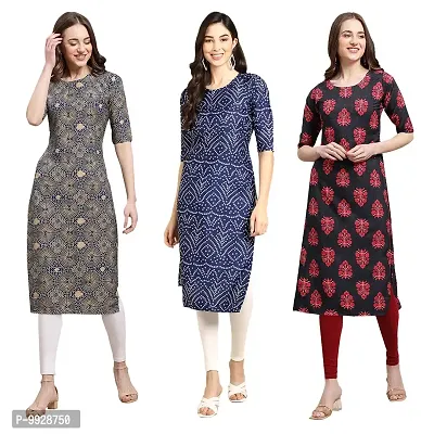 Women Crepe Digital Printed Straight Kurti  Pack of 3