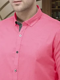 Men Stylish Pink Cotton Solid Long Sleeve Semi Formal Shirt-thumb3