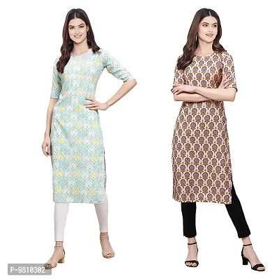 Fashionable Straight Multicoloured Printed Crepe Kurta For Women Combo Pack Of 2-thumb0