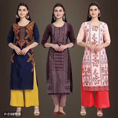 Trendy Crepe Printed Kurta For Women- Pack Of 3-thumb0