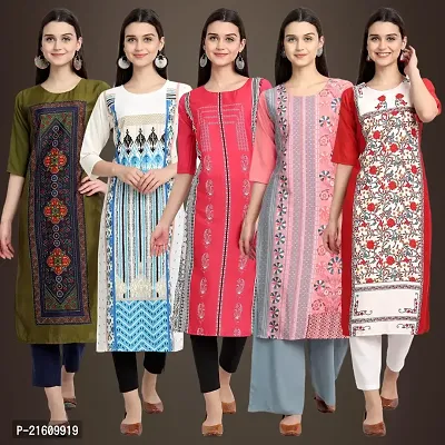 Elegant American Crepe Printed Straight 3/4 Sleeves Kurta For Women- Pack Of 5