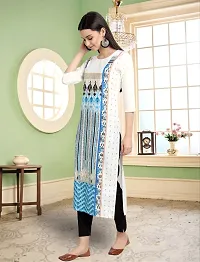 Elegant American Crepe White Round Neck 3/4 Sleeve Printed Straight Kurta For Women-thumb2