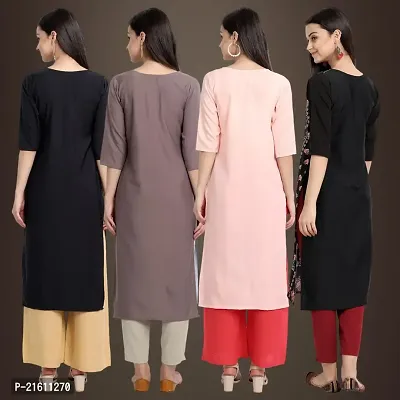 Elegant Crepe Printed Straight 3/4 Sleeves Kurta For Women- Pack Of 4-thumb2