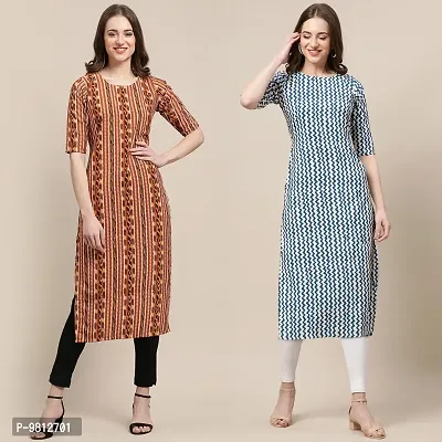 Fashionable Straight Multicoloured Printed Crepe Kurta For Women Combo Pack Of 2