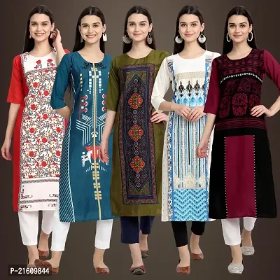 Elegant American Crepe Printed Straight 3/4 Sleeves Kurta For Women- Pack Of 5