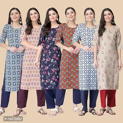 Straight Multicoloured  Crepe Kurta Combo Set Of 6