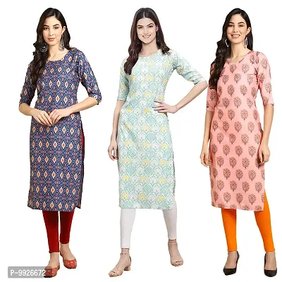 Women Crepe Digital Printed Straight Kurti  Pack of 3-thumb0