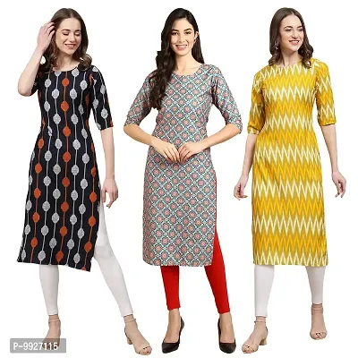 Women Crepe Digital Printed Straight Kurti  Pack of 3-thumb0