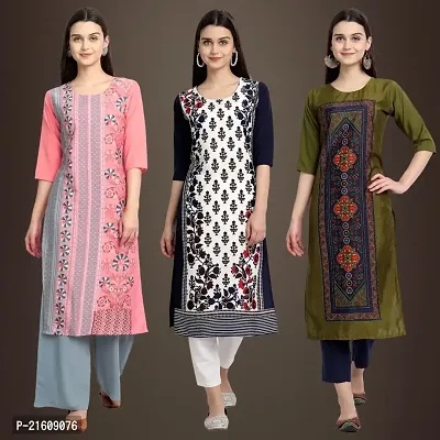 Trendy Crepe Printed Kurta For Women- Pack Of 3