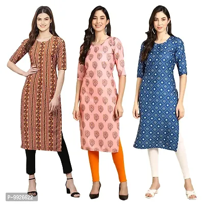 Women Crepe Digital Printed Straight Kurti  Pack of 3-thumb0