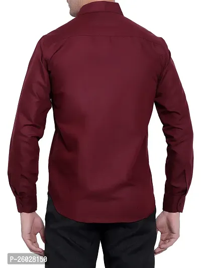Men Stylish Maroon Cotton Solid Long Sleeve Semi Formal Shirt-thumb5