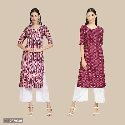 Women's Crepe Digital Printed Straight Kurti {Pack of 2}