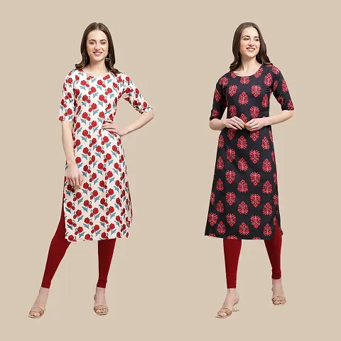 Women's Crepe Digital Straight Kurti {Pack of 2}