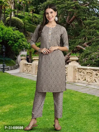 Stylish Grey Melange Cotton Blend Printed Kurta Bottom and Dupatta Set For Women-thumb3