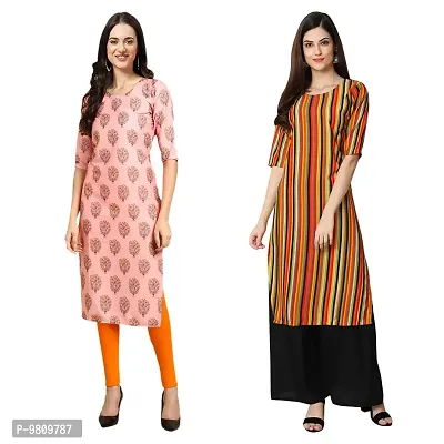 Fashionable Straight Multicoloured Printed Crepe Kurta For Women Combo Pack Of 2-thumb0