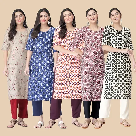 Pack Of 5- Crepe Printed Kurtis