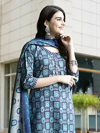 Stylish Blue Cotton Blend Printed Kurta Bottom and Dupatta Set For Women-thumb2