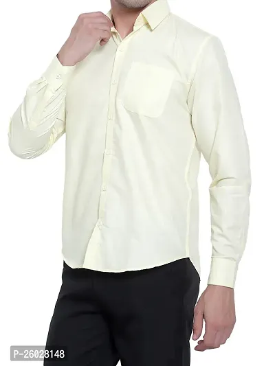 Men Stylish Beige Cotton Solid Long Sleeve Semi Formal Shirt-thumb2