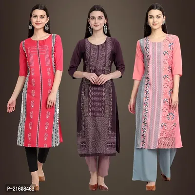 Trendy Crepe Printed Kurta For Women- Pack Of 3