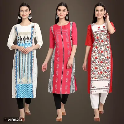 Trendy Crepe Printed Kurti For Women-Pack Of 3