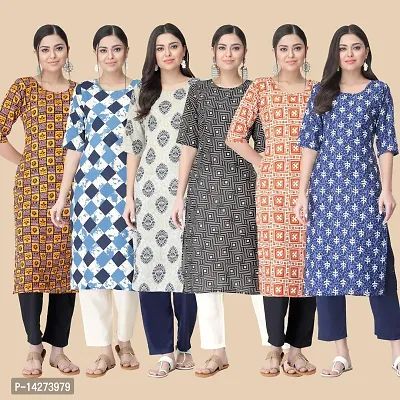 Straight Multicoloured  Crepe Kurta Combo Set Of 6