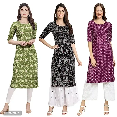 Women Crepe Digital Printed Straight Kurti  Pack of 3-thumb0