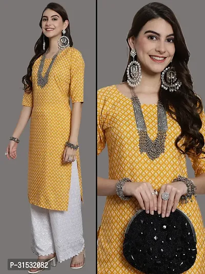 Beautiful Yellow Crepe Printed Straight Kurta For Women-thumb0