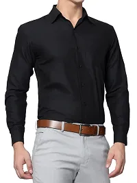 Men Stylish Black Cotton Solid Long Sleeve Semi Formal Shirt-thumb2