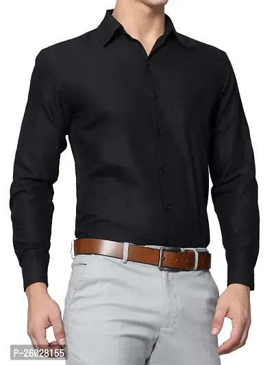 Men Stylish Black Cotton Solid Long Sleeve Semi Formal Shirt-thumb3