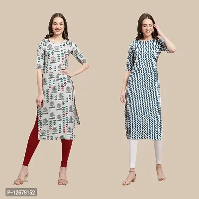 Women's Crepe Digital Printed Straight Kurti {Pack of 2}