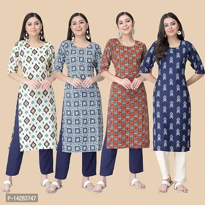 Trendy Crepe Multicoloured Printed Kurta For Women- Combo Of 4