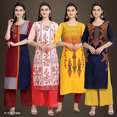 Elegant Crepe Printed Straight 3/4 Sleeves Kurta For Women- Pack Of 4-thumb0