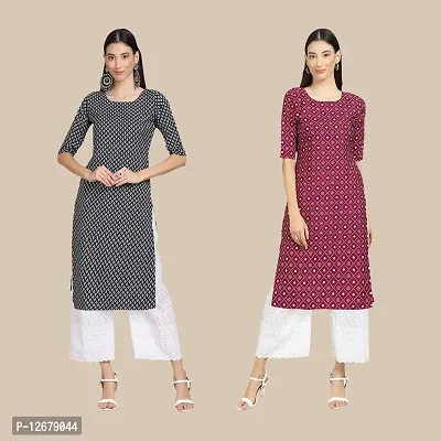 Women's Crepe Digital Printed Straight Kurti {Pack of 2}