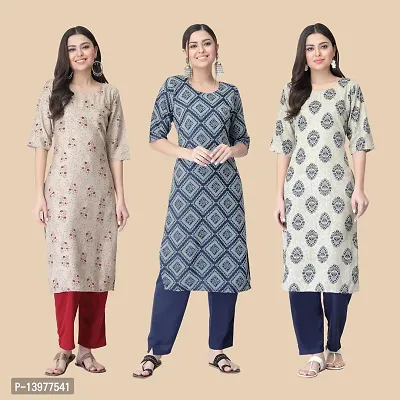 Classic Crepe Printed Kurtis For Women Combo Pack Of 3-thumb0