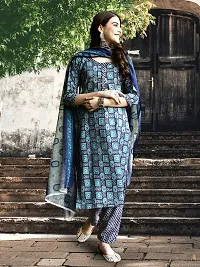 Stylish Blue Cotton Blend Printed Kurta Bottom and Dupatta Set For Women-thumb2