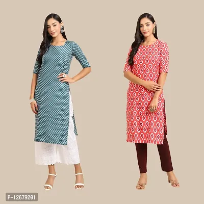 Women's Crepe Digital Printed Straight Kurti {Pack of 2}