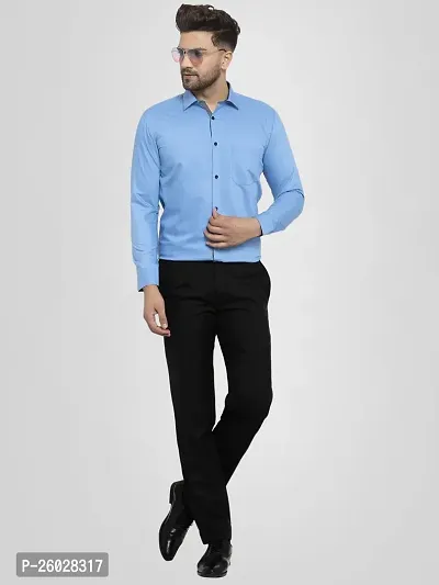 Men Stylish Blue Cotton Solid Long Sleeve Semi Formal Shirt-thumb0