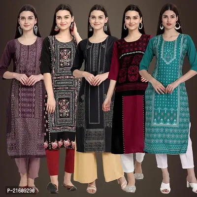 Elegant American Crepe Printed Straight 3/4 Sleeves Kurta For Women- Pack Of 5