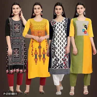 Elegant Crepe Printed Straight 3/4 Sleeves Kurta For Women- Pack Of 4-thumb0